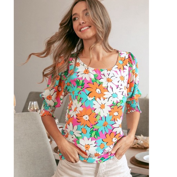 RESTOCK! Multicolor Floral Puff Smocked Sleeve Top! - Picture 14 of 15